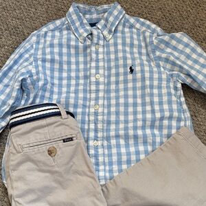 Polo by Ralph Lauren Blue & White Gingham Button-Down Shirt & light grey Chinos